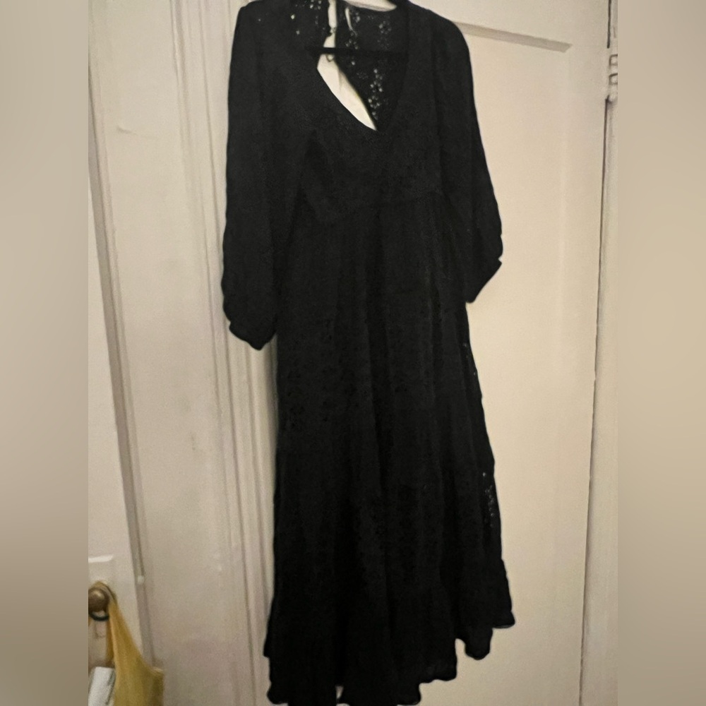 Free People Long Sleeve black Dress with pockets, lined, back cut out, size XS